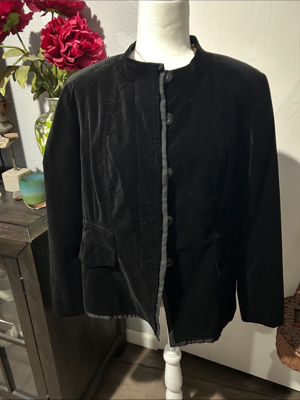 Coldwater Creek Black Velvet Button-Front Jacket